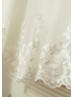 Ivory Satin Tulle Lace Scalloped Neckline Knee Length Flower Girl Dress